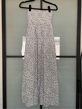 LEGOE HERITAGE white floral flower print strapless cotton dress maternity small